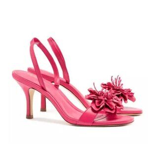 $400 Larroudé Hibiscus FLOWER Slingback Sandal LEATHER Magenta PINK 6.5 (DB39)